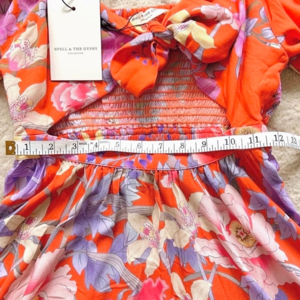 Spell & The Gypsy Collective Floral Lily Playdress Ruffle Trim Mini Dress in Red - Picture 6 of 10
